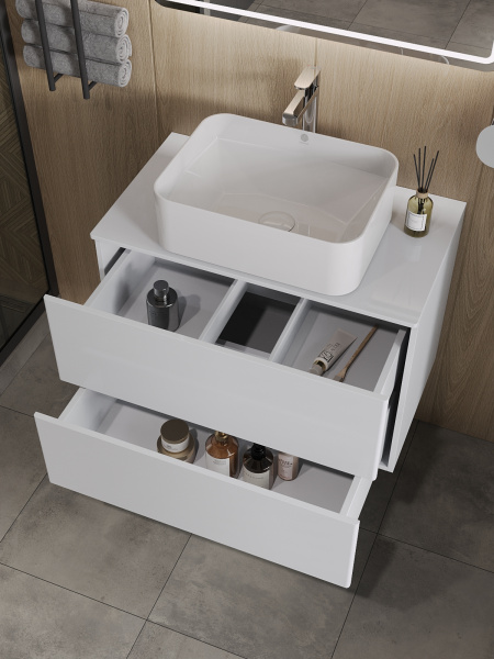 Тумба с раковиной подвесная 75 см, Orange Otto Ot-75TuMDF+B02-460W белый глянец