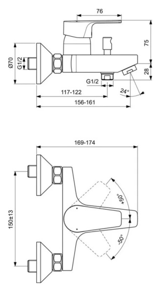 Смеситель для ванны Ideal Standard Cerafine D BC692AA