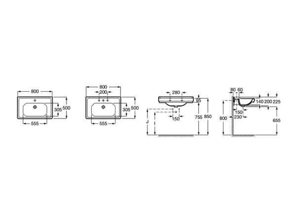 Раковина подвесная (80х50) Roca Carmen  3270A0563 черный