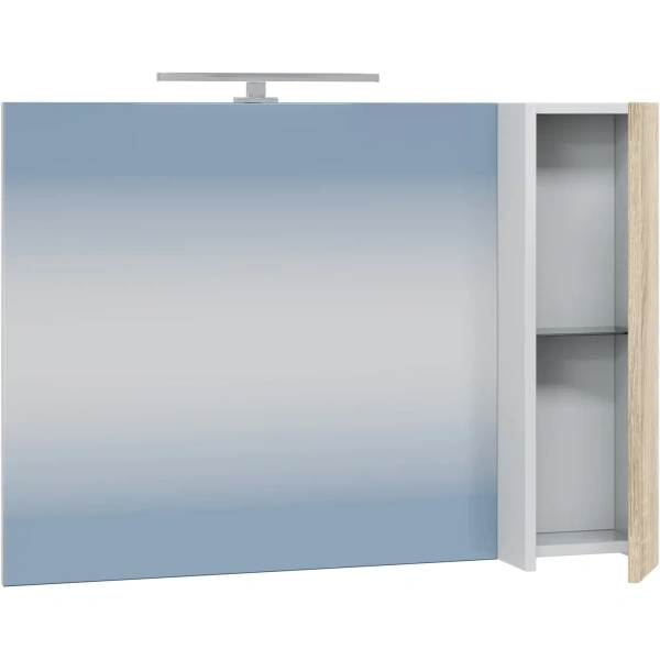 Зеркальный шкаф Санта Меркурий 700460 90x65 см R, со светильником, белый матовый/дуб янтарный