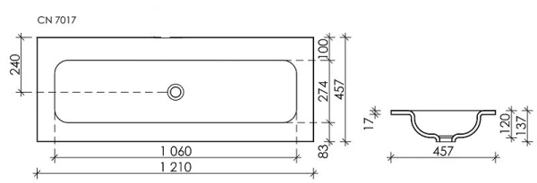 Раковина накладная (121х45,7) Ceramica Nova ELEMENT CN7016MBwx