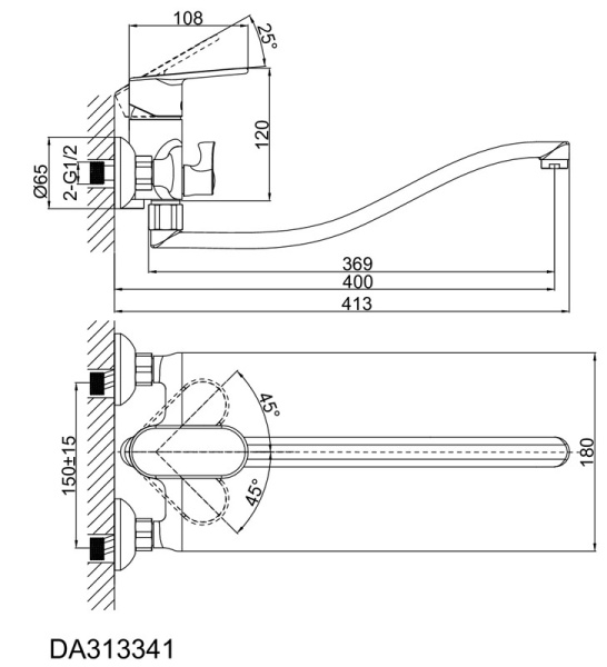 Смеситель для ванны с душем D&K Rhein.Speyer DA1313341 длинный излив хром