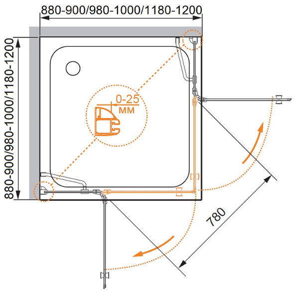 Душевой уголок (120х120) CEZARES VERONA VERONA-W-A-2-120-P-Cr