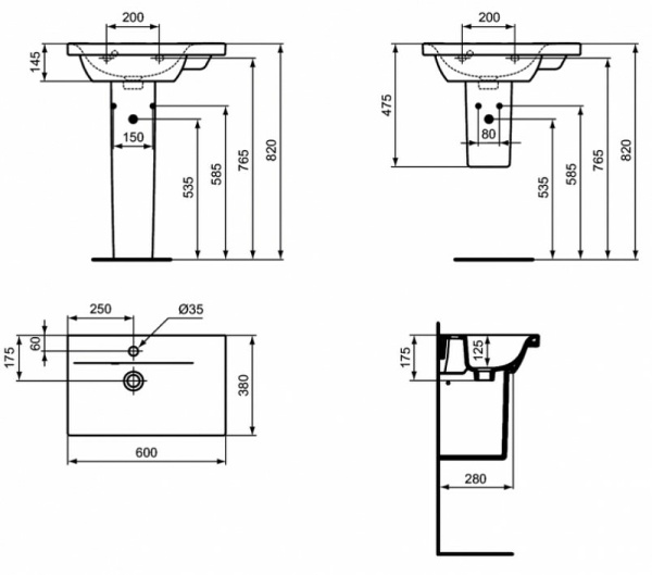 Раковина подвесная Ideal Standard Connect (60х38) SPACE E136601