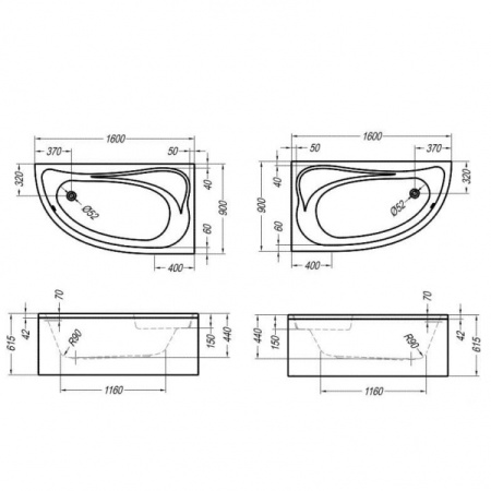 Акриловая ванна Kolpa San Calando 160 -L, -D