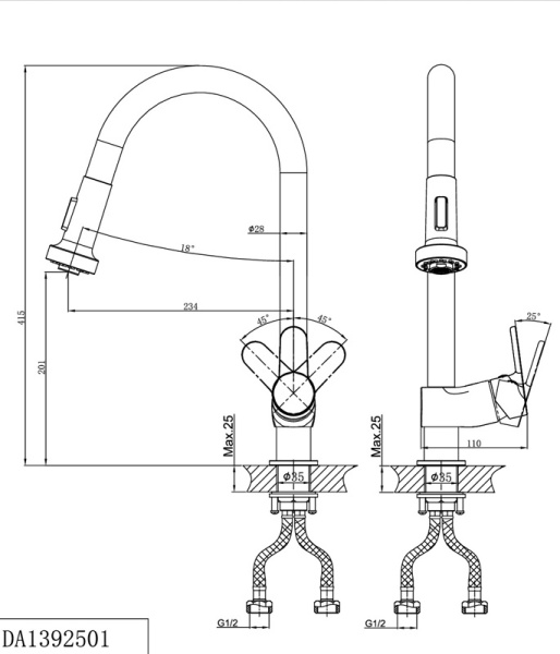 Смеситель для кухни с выдвижной лейкой Rhein.Marx D&K (DA1392501)