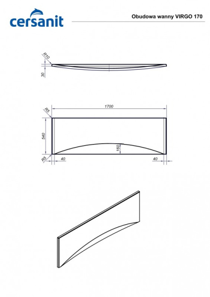 Панель для ванны фронтальная Cersanit VIRGO 170 63367