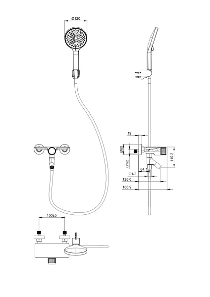 Смеситель для ванны с душем WONZON & WOGHAND, темный графит WW-FE05L221-BGG