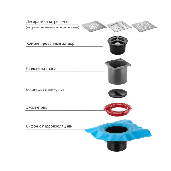 Душевой трап (10х10) Berges Wasserhaus ZENTRUM Norma 090462 матовый хром