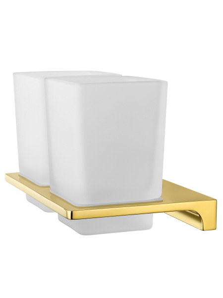 Два стакана для зубных щеток с держателем WONZON & WOGHAND ECLIPSE, глянцевое золото WW-9128-LG