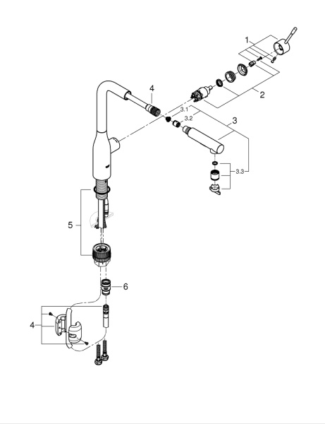Смеситель для мойки выдвижной L-излив Essence Grohe 30504 DL0 (30504DL0) теплый закат, матовый