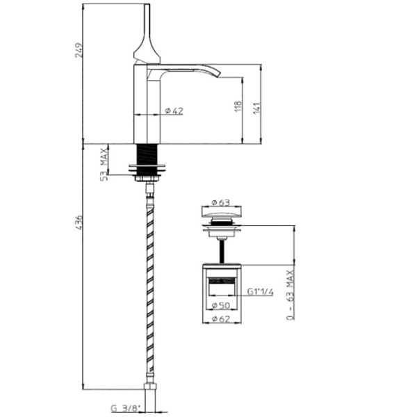 Однорычажный смеситель для раковины BOSSINI Apice E89603.030 249 мм, с донным клапаном, хром
