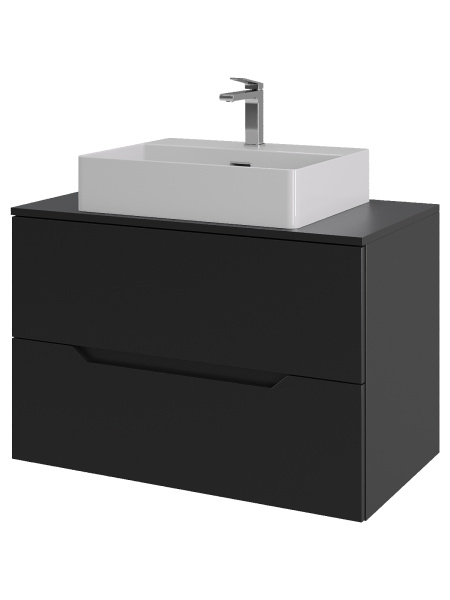 Тумба с раковиной подвесная 80 см, Orange Line Li-80TubMDF+B04-500W черный/белый