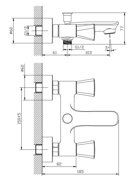Смеситель для ванны с коротким изливом RUSH Andros AN2435-44