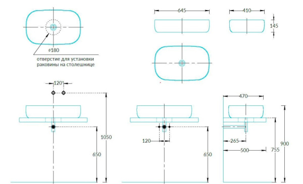 Раковина накладная (64х41) Kerama Marazzi Magica MA.wb.65