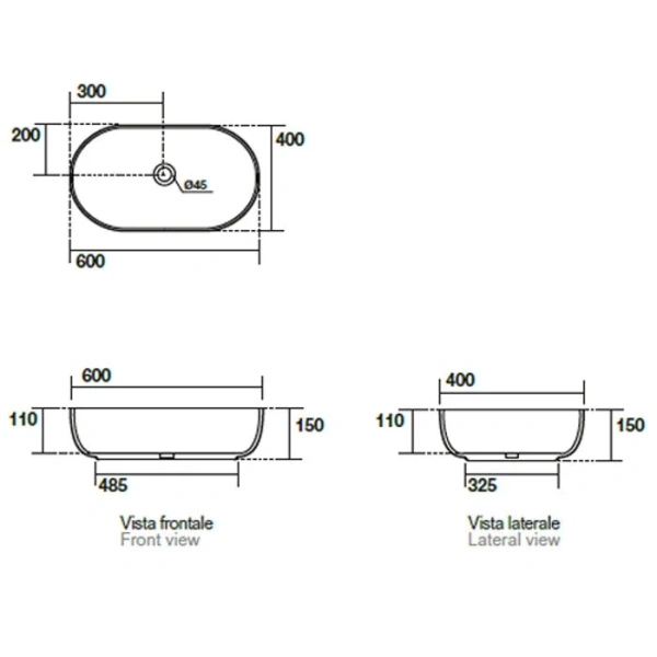 Раковина накладная (60х40) Kerasan Nolita 534388 коричневый матовый