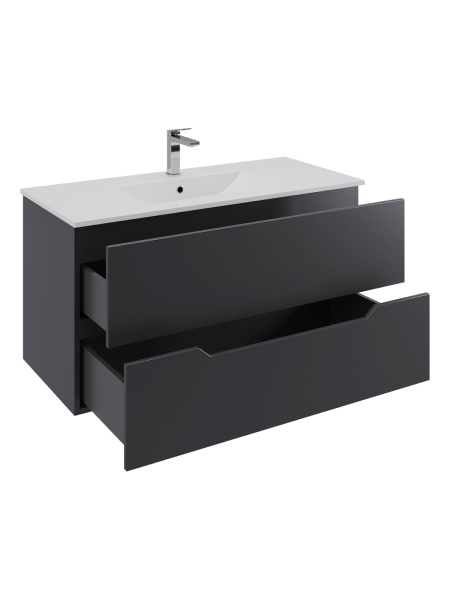 Тумба подвесная с раковиной Orange Line Li-100Tub+Ra черный матовый