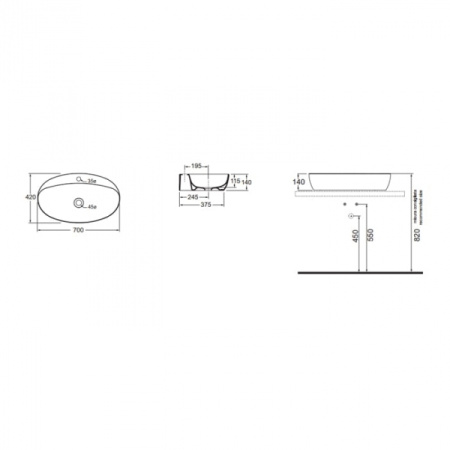 Раковина накладная (70х42) Azzurra Elegance ELLA070420CMBI/(ECI70M bi)*1