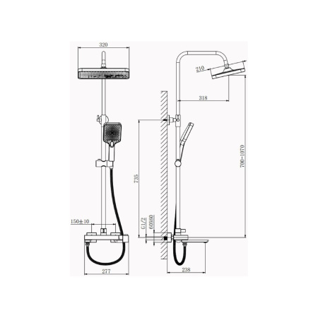 Душевая система с изливом Belz B24672-7, черный