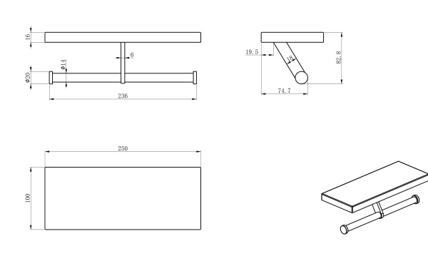 Двойной держатель для туалетной бумаги с полкой WONZON & WOGHAND, хром WW-V3802-CR