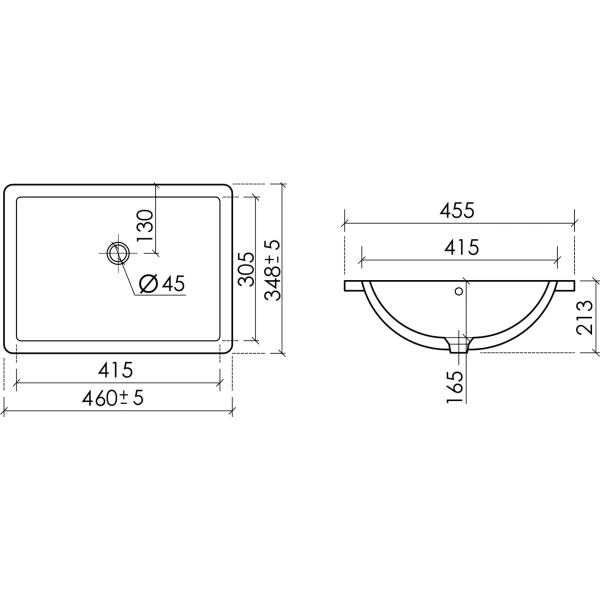 Раковина встраиваемая снизу (46х34,8) Ceramica Nova Era CN15002
