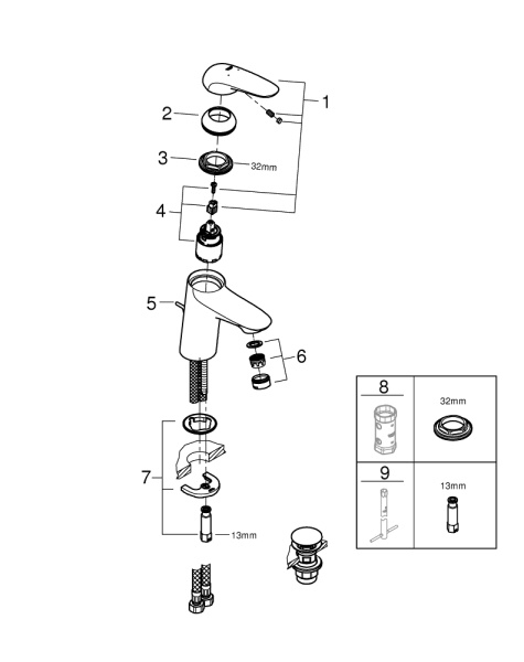 Смеситель для раковины Grohe Wave 23582 001 (23582001) хром