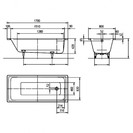 Стальная ванна Kaldewei PURO 691 Easy-clean (170x80) 259100013001