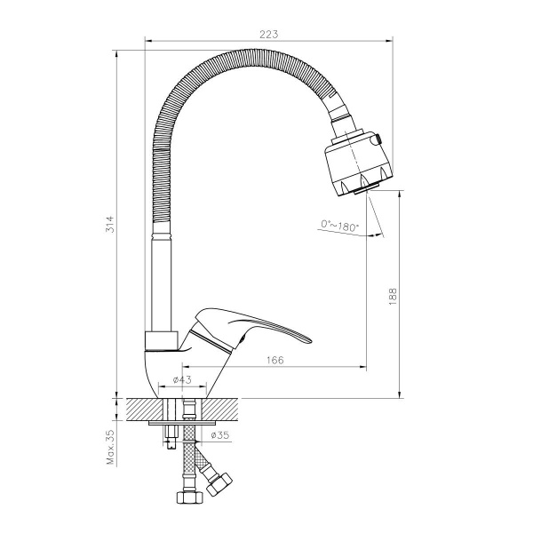 Смеситель для кухонной мойки Rossinka А35-26, хром