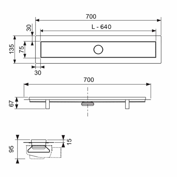 Комплект дренажного канала TECE ТЕСЕlinus 15103079