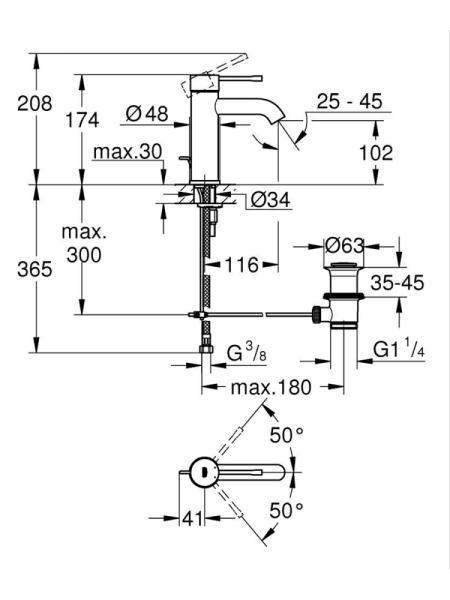 Смеситель для раковины однорычажный Grohe Essence New 23589 2431 (235892431) черный матовый