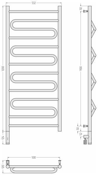 Полотенцесушитель электрический (120х50) Cунержа Элегия 3.0 30-5818-1250 левый