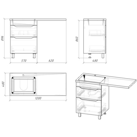 Тумба под стиральную машину Grossman ВИЛАР-60 см 126011 белая