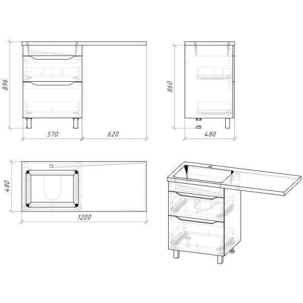 Тумба под стиральную машину Grossman ВИЛАР-60 см 126011 белая