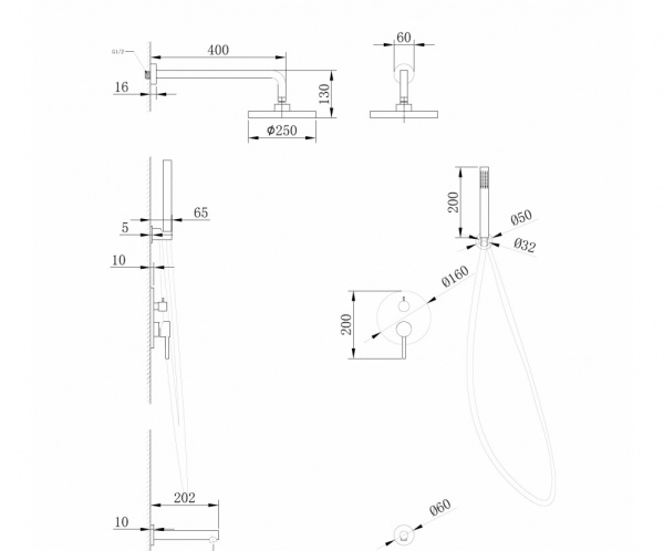 Душевой комплект ABBER Emotion AF8817NG скрытого монтажа с изливом, никель
