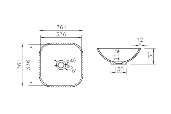 Раковина накладная (36х36) Relisan Sera Гл000011884