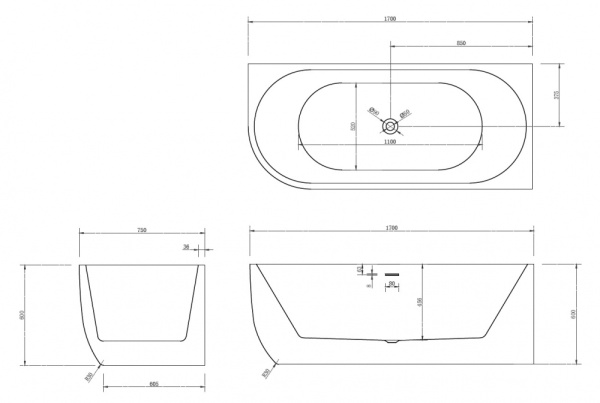 Акриловая ванна (170х75) ABBER AB9315 R без гидромассажа, белый