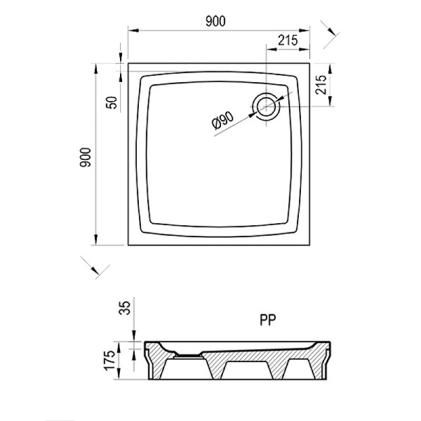 Душевой поддон Ravak Perseus 90 PP A027701510
