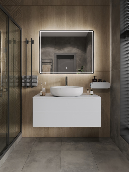 Тумба с раковиной подвесная 100 см, Orange Otto Ot-100TuMDF+B05-520W белый глянец