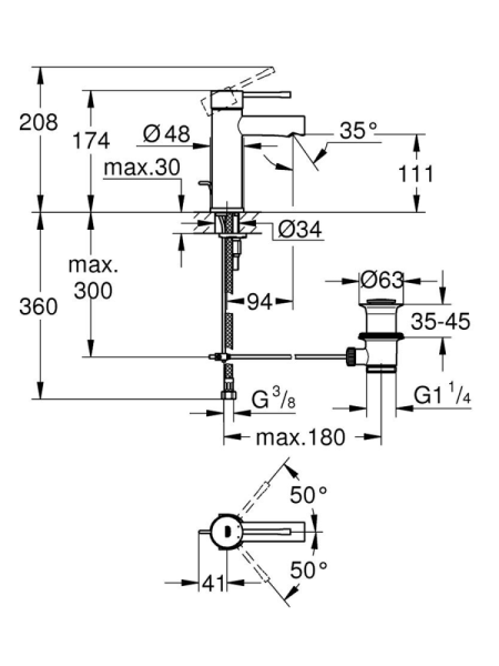 Смеситель для раковины однорычажный Grohe Essence New 32898 2431 (328982431) черный матовый