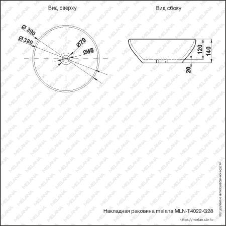 Раковина накладная (39х39) Melana T4022-G28-806