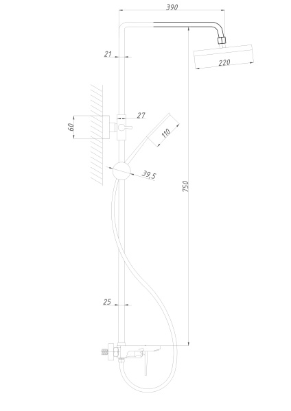 Душевая система  с изливом ПСМ-Профсан Дизайн PSM-500-8