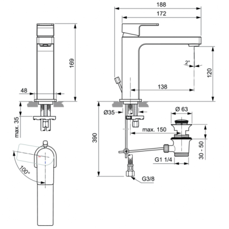 Смеситель для раковины Ideal Standard EDGE A7107AA, хром