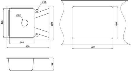 Кухонная мойка (62х42,5) EMAR EMQ-1620.Q Барит