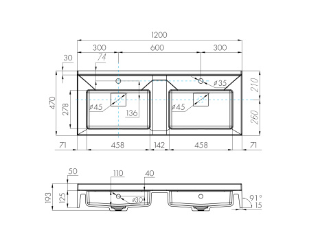 Раковина Aquaton Сакура 120 1A72433KSK010 2 чаши