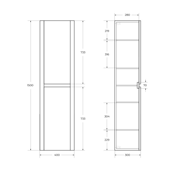 Пенал подвесной Cezares  RELAX-1500-2A-SO-SAT-P