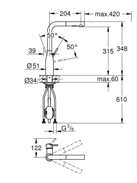 Смеситель для кухни с выдвижным изливом Grohe Essence New 30270 2430 (302702430) черный матовый