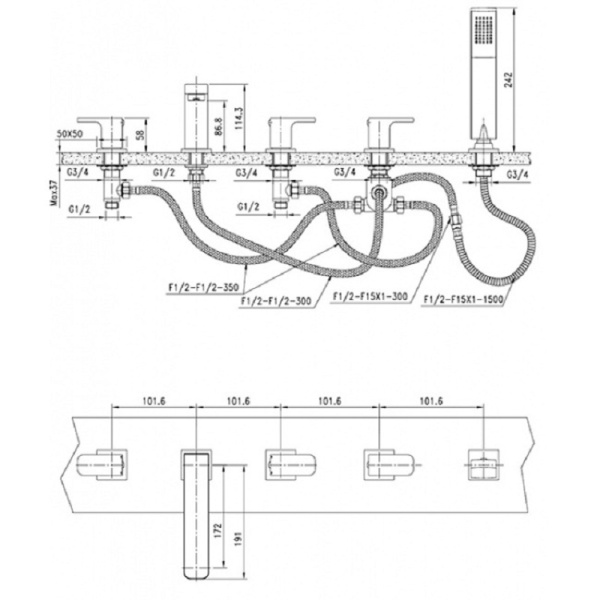 Смеситель на борт ванны KAISER Sonat (34222)