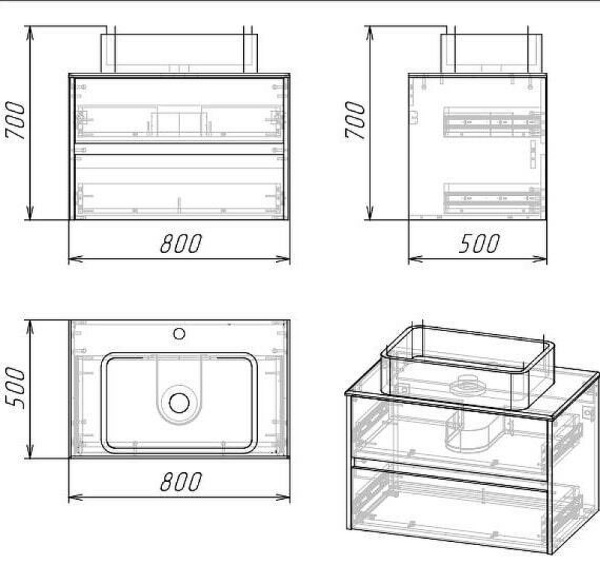 Тумба подвесная Grossman ЭДВАНС-80 см 108010 с 2-я ящ, цемент светлый