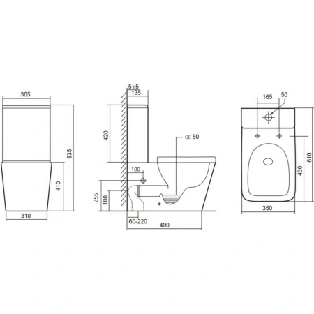 Унитаз ABBER Rechteck AC1210T компакт белый, безободковый торнадо