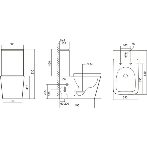 Унитаз ABBER Rechteck AC1210T компакт белый, безободковый торнадо